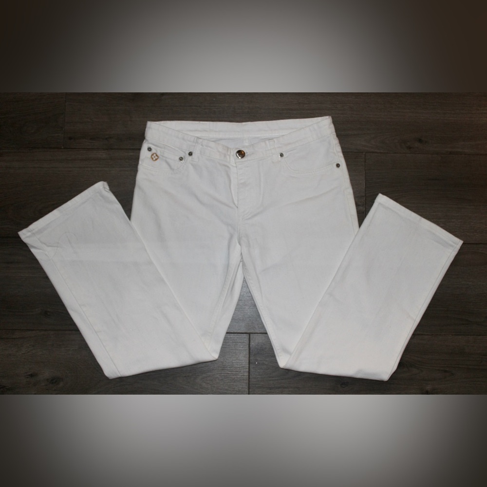 Louis Vuitton Toile Mid-Rise Straight Leg Jeans; White; Size FR 42, US 8